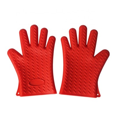 Wavy Shape Pattern Silicone BBQ Cooking Glove Kitchen Oven Mitts