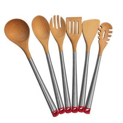 6 Pcs Bamboo Kitchen Utensil Set Bamboo Kitchen Accessories with Spoon Spatula Ladle