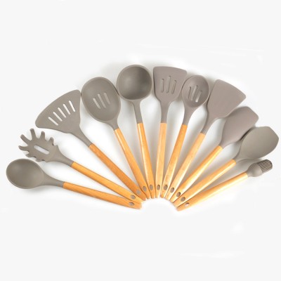 new design household silicon kitchen accessories gift set silicon kitchen utensil set kitchenware set with beech wood handle