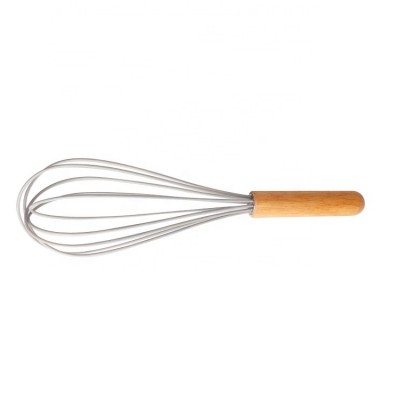 11 Inches Silicone  Wire Egg Whisk Egg Beater With Oak Wood Handle