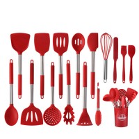 Heat resistant 14 piece  stainless steel silicone spoon spatula whisk tongs holder silicone cooking utensils