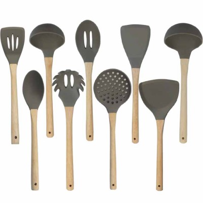 8 pieces Silicone Kitchen Cooking Tools Stand Kitchenware Spatula Silicone Kitchen Utensils Set With Wooden Handles