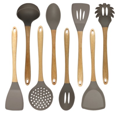 household silicone kitchen utensil set  kitchen accessories cookware with oak wooden handle