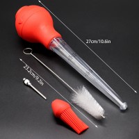 Set of 4 silicone turkey baster including meat marinade injector needle with barbecue basting brush and cleaning brush for clean