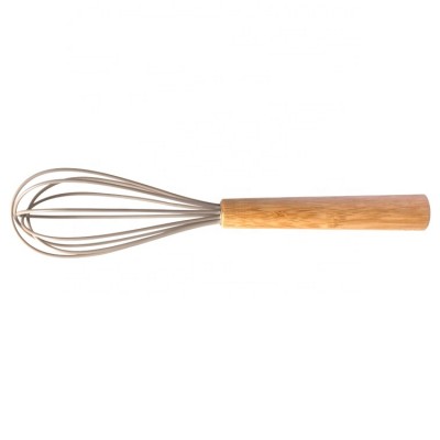 11 Inches Bamboo Handle Silicone Wire Egg Beater Egg Whisk