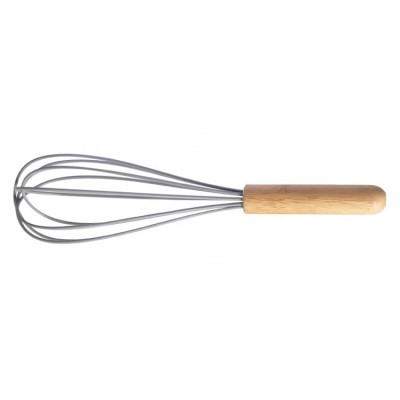 11 Inches Silicone Egg Whisk Egg Beater With Wooden Bamboo Handle