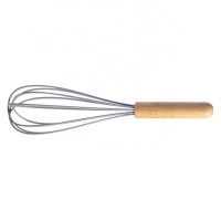 11 Inches Silicone Egg Whisk Egg Beater With Wooden Bamboo Handle