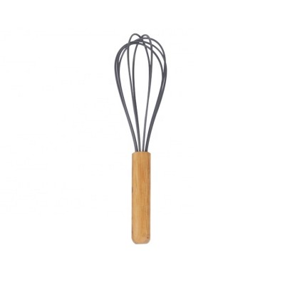 10 Inches Silicone Egg Whisk Egg Beater With Bamboo Handle