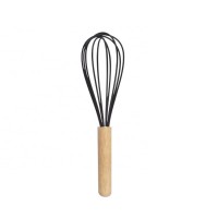 10 Inches Silicone Wire Egg Whisk Egg Beater With Oak Wood Handle